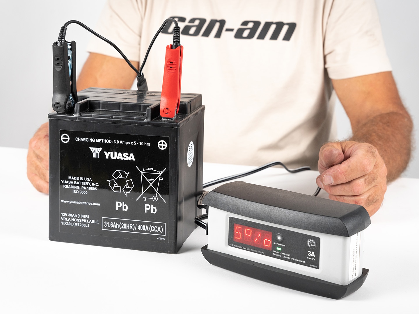 How to charge a ATV & Side-by-Side battery on my Can-Am vehicle?