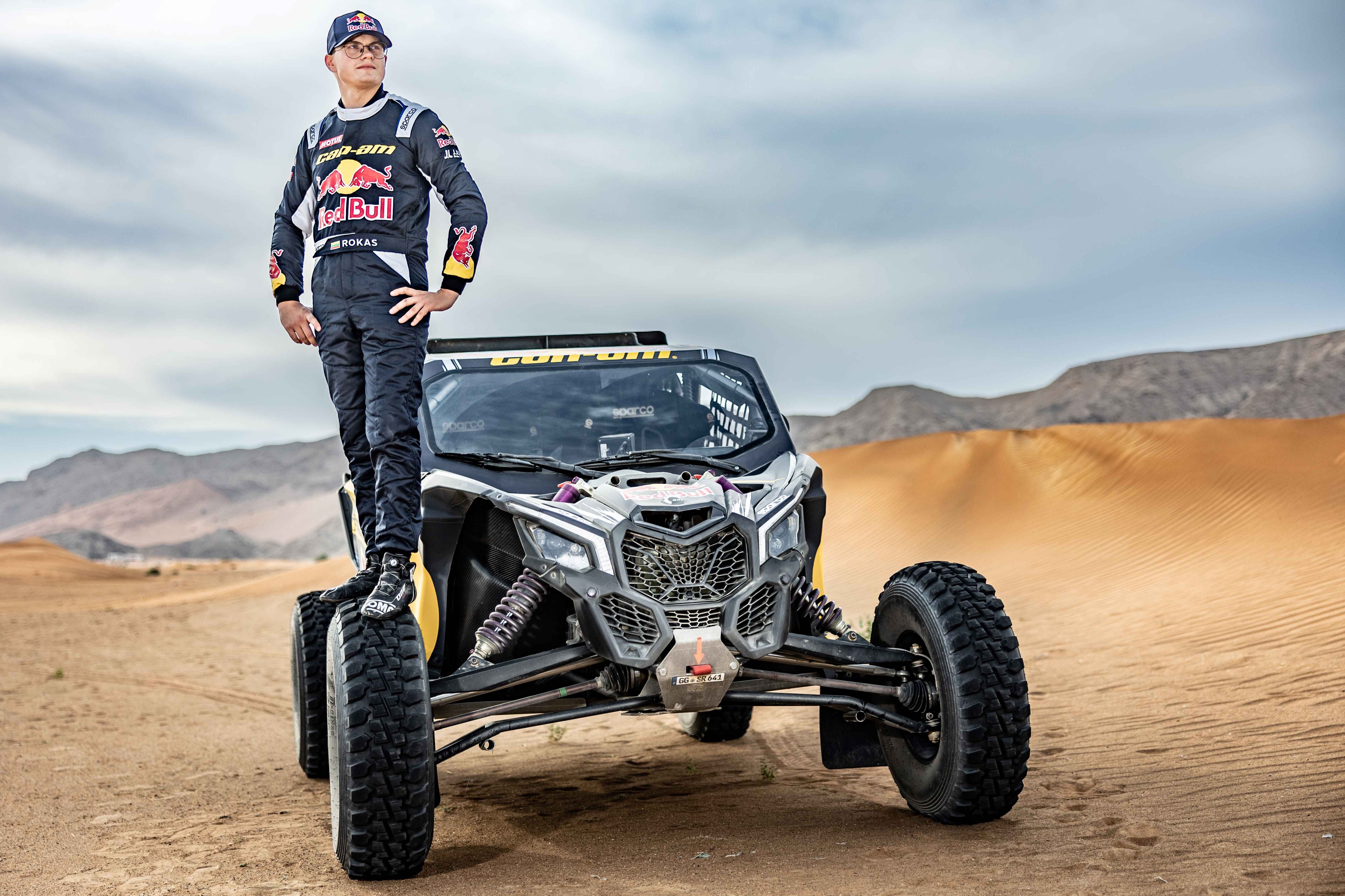 Rokas on the wheel of his maverick x3 during the Dakar