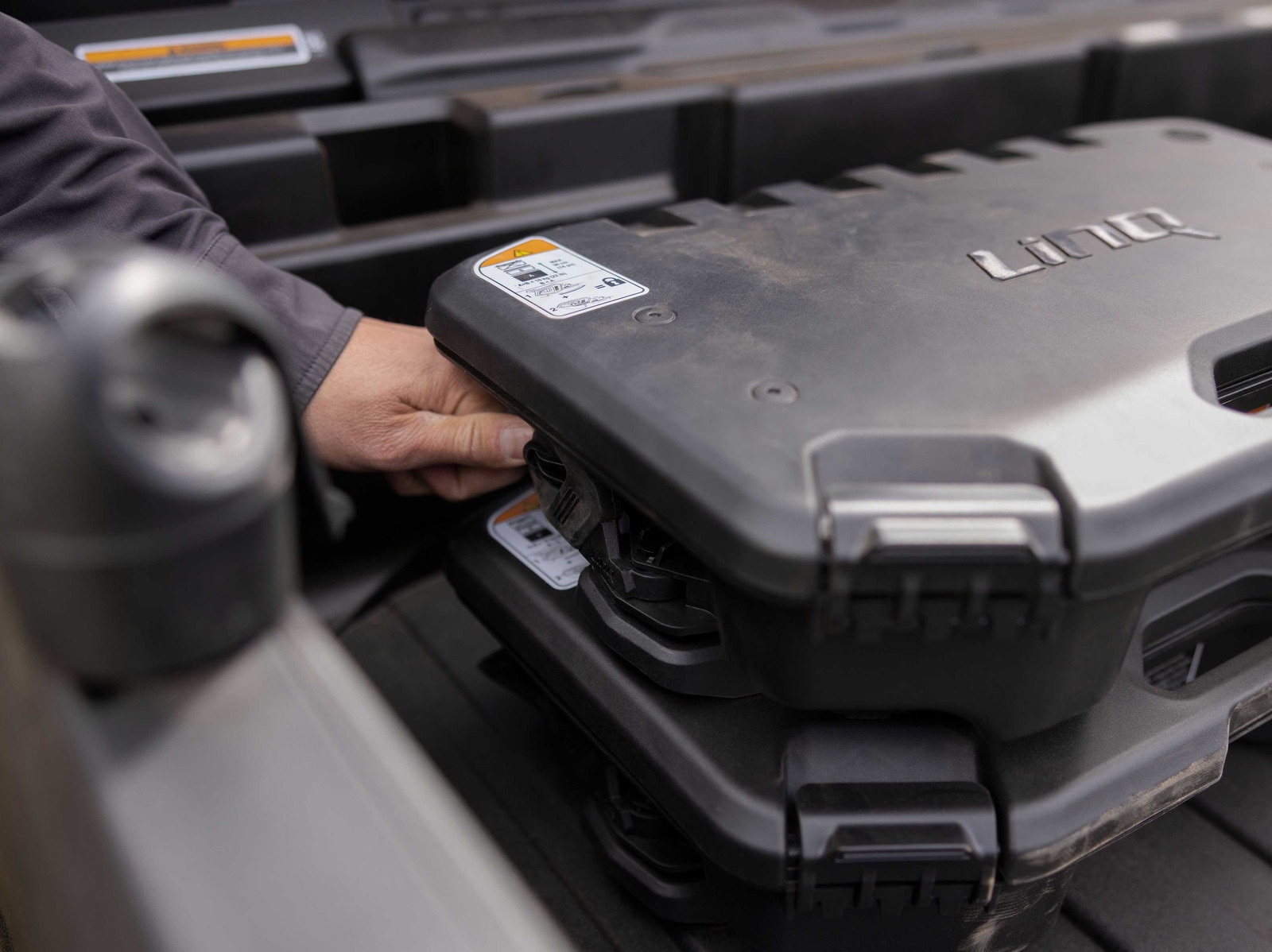 LinQ storage boxes stacked on a Can-Am