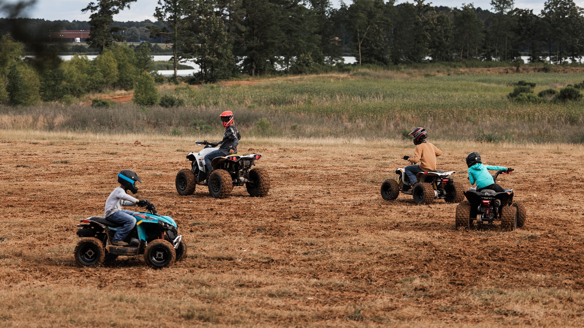 Can-Am riders driving around in a circle