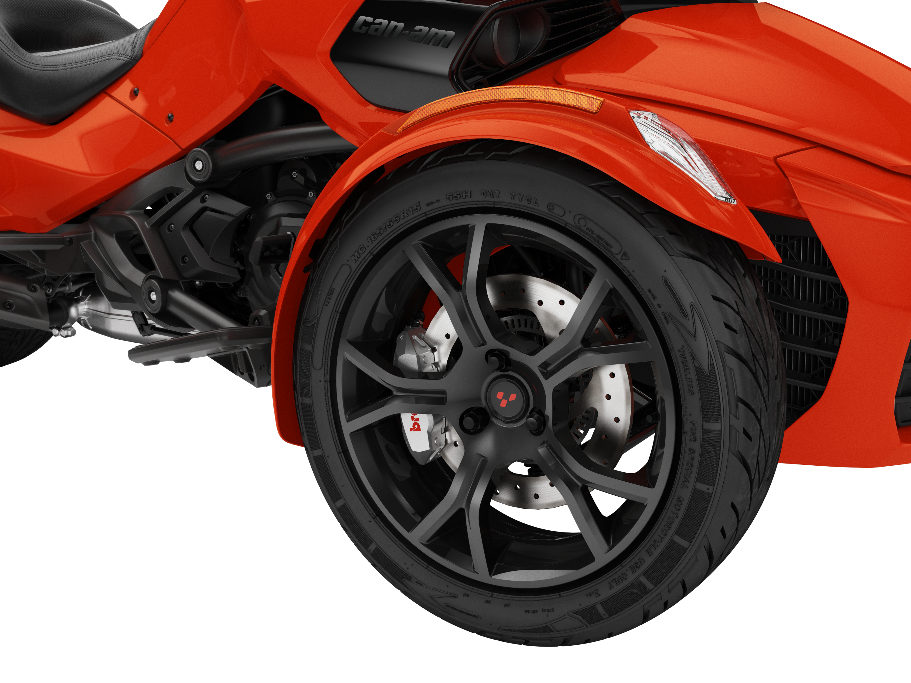 The wheel of a Can-Am Spyder equipped with a Brembo braking system