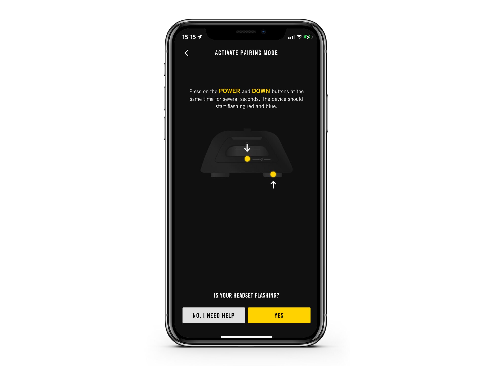 The BRP GO! app showing the pairing steps for Vibe communication system