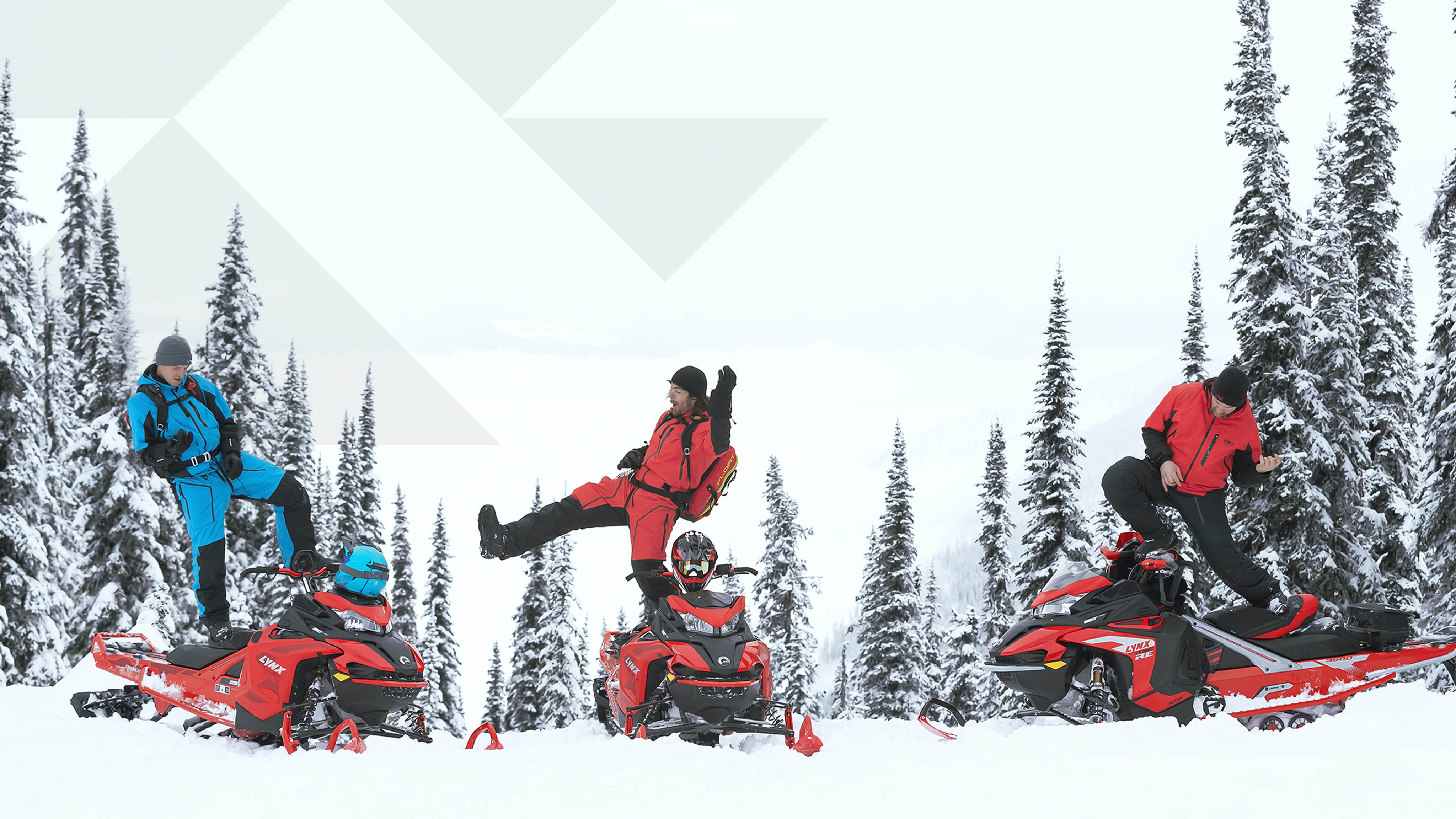 3 Man dancing on their 2022 Lynx snowmobile