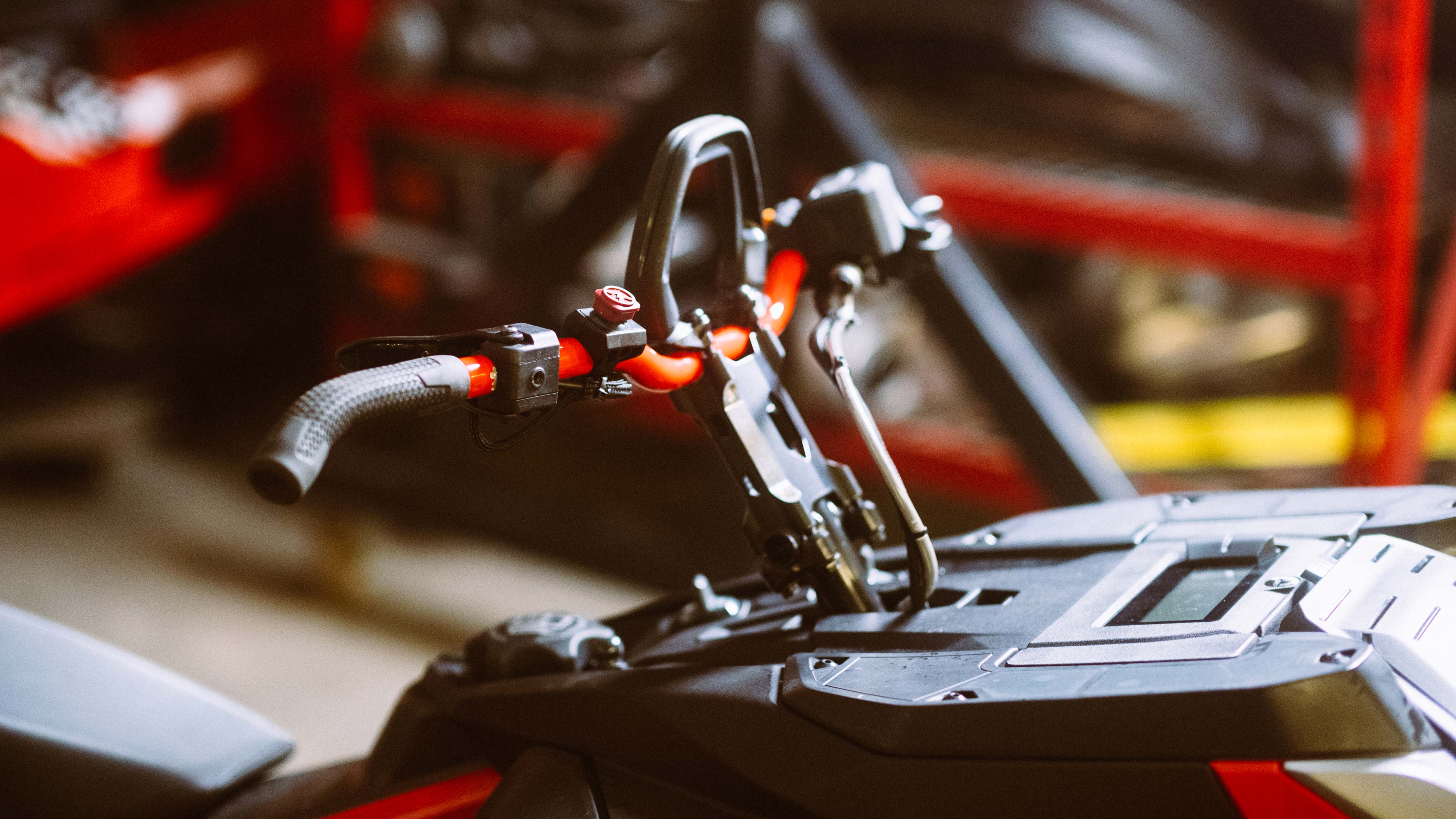 Handlebars of a Lynx snowmobile