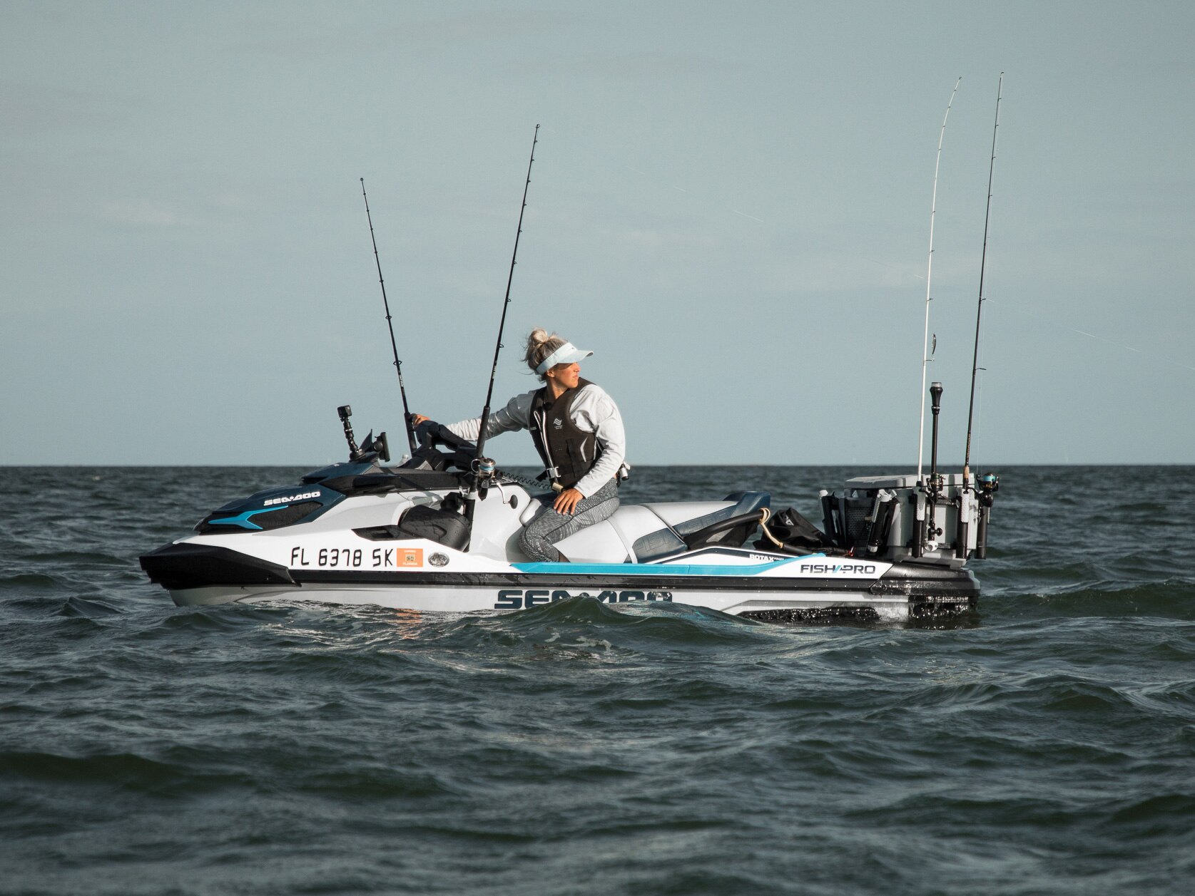 Bri Andrassy fishing on a Sea-Doo Fish Pro