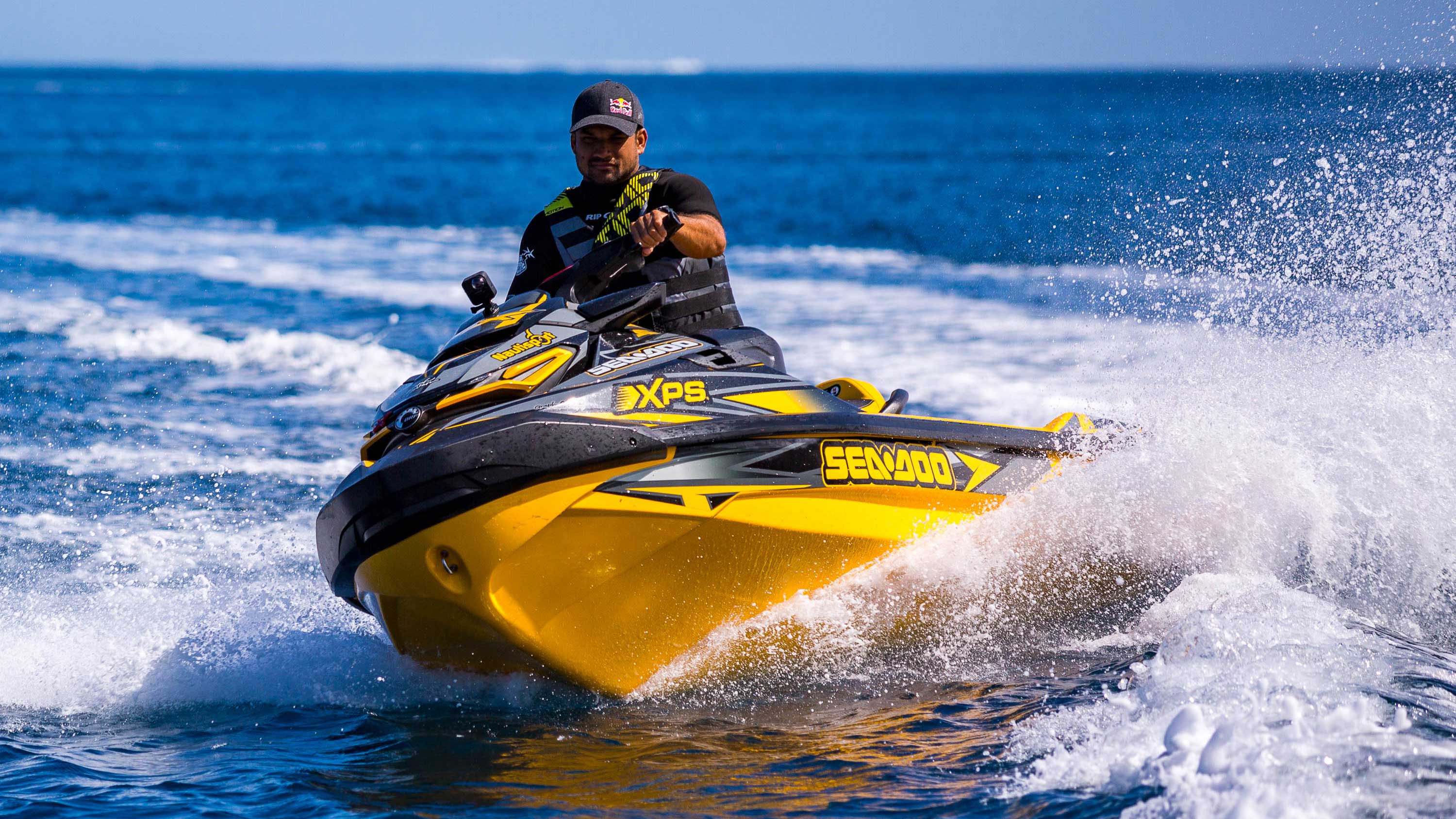 Michel Bourez on a Sea-Doo in Tahiti