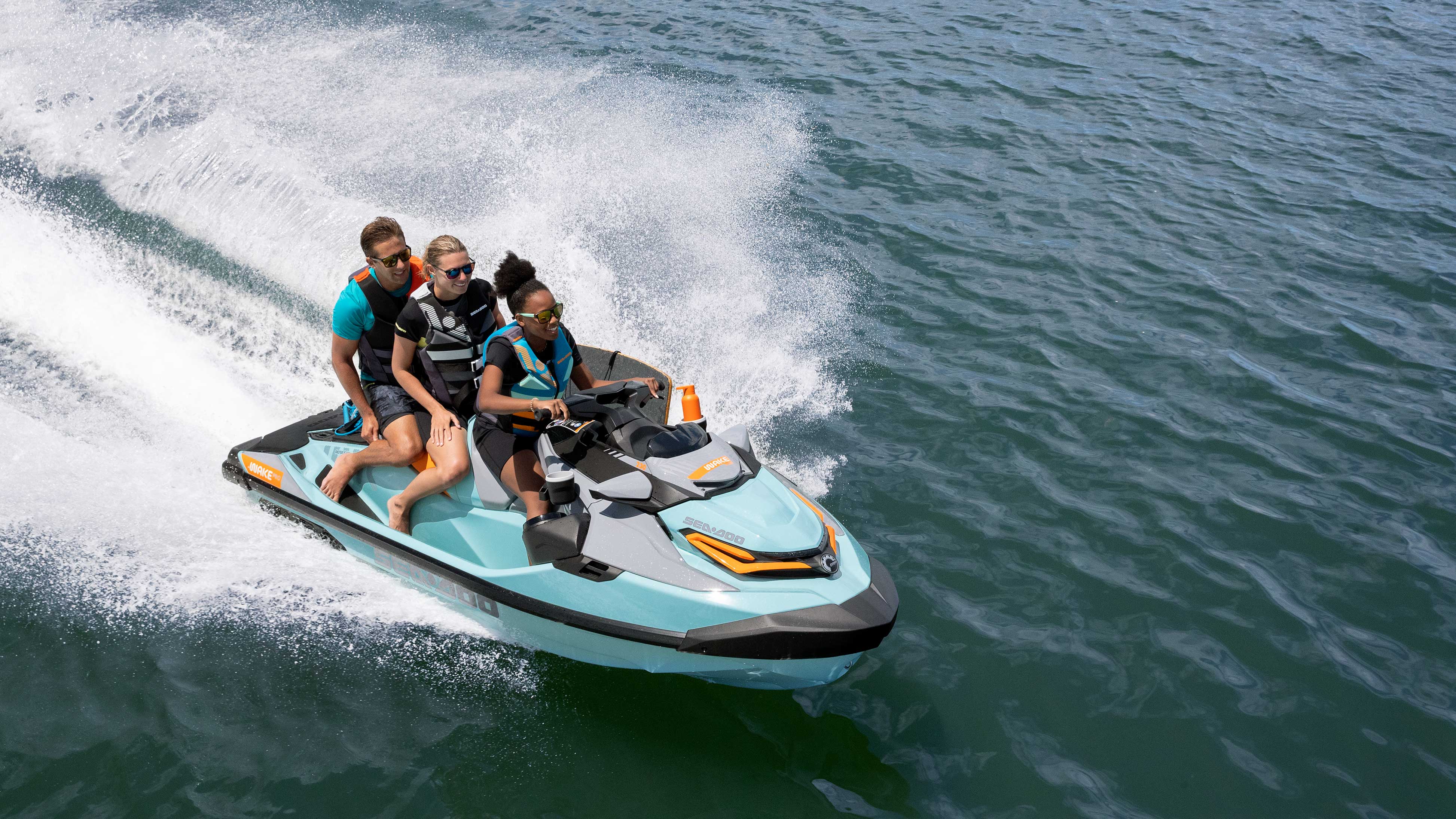 Friends during a Sea-Doo Wake Pro ride