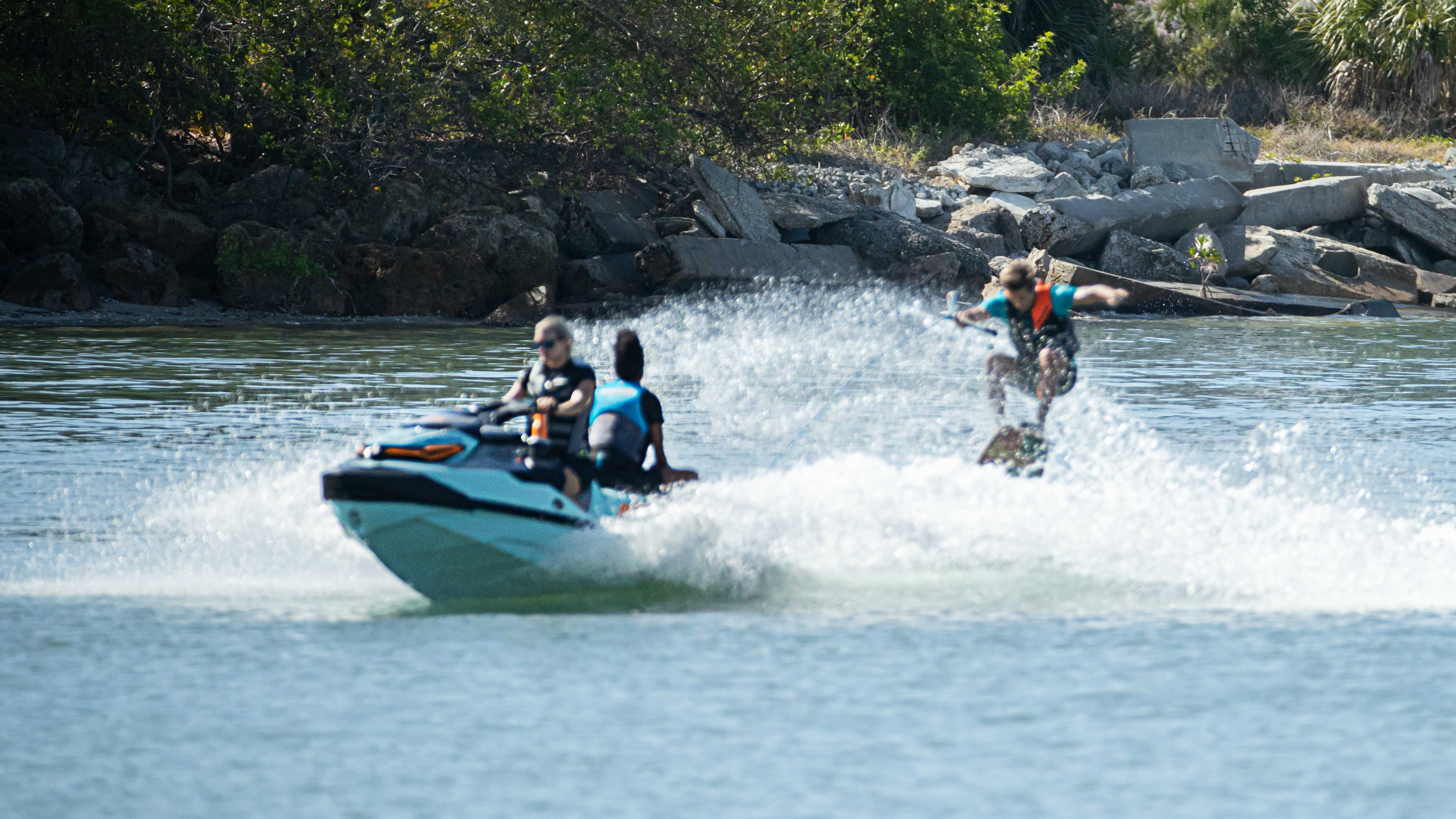 Kid water skiing with a Sea-Doo Wake Pro