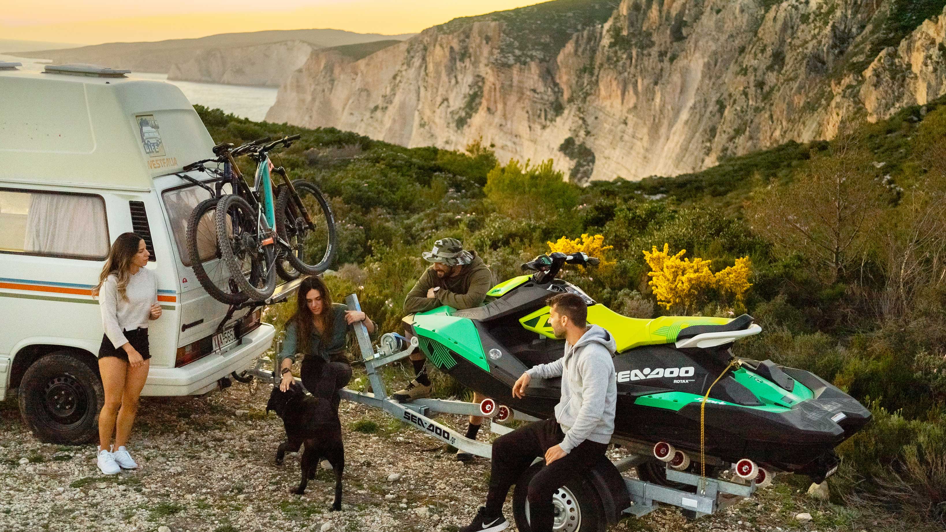 Orestis, John, Annie and Eva next to a Sea-Doo Spark