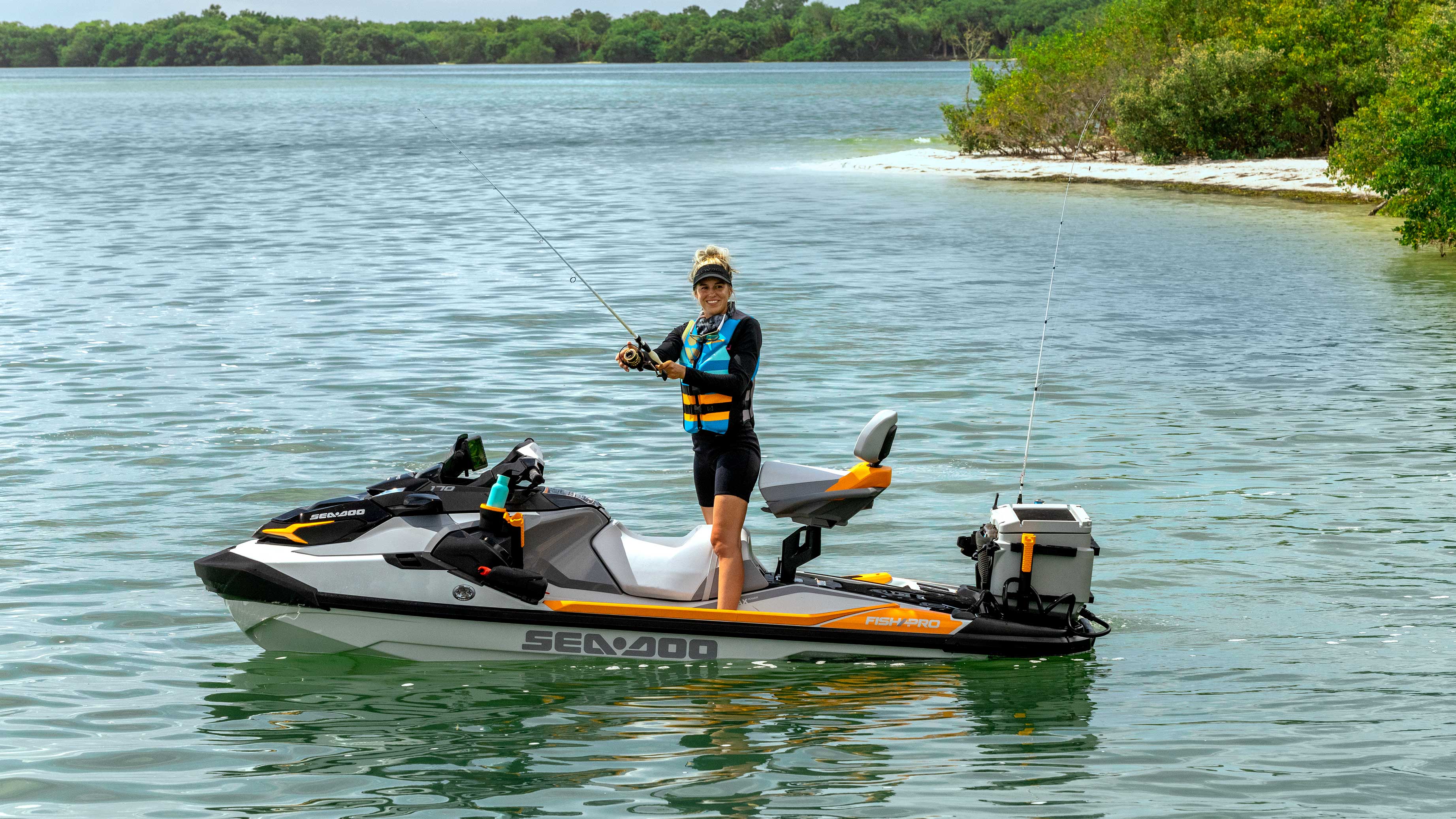 Man fishing from the Sea-Doo FishPro Trophy