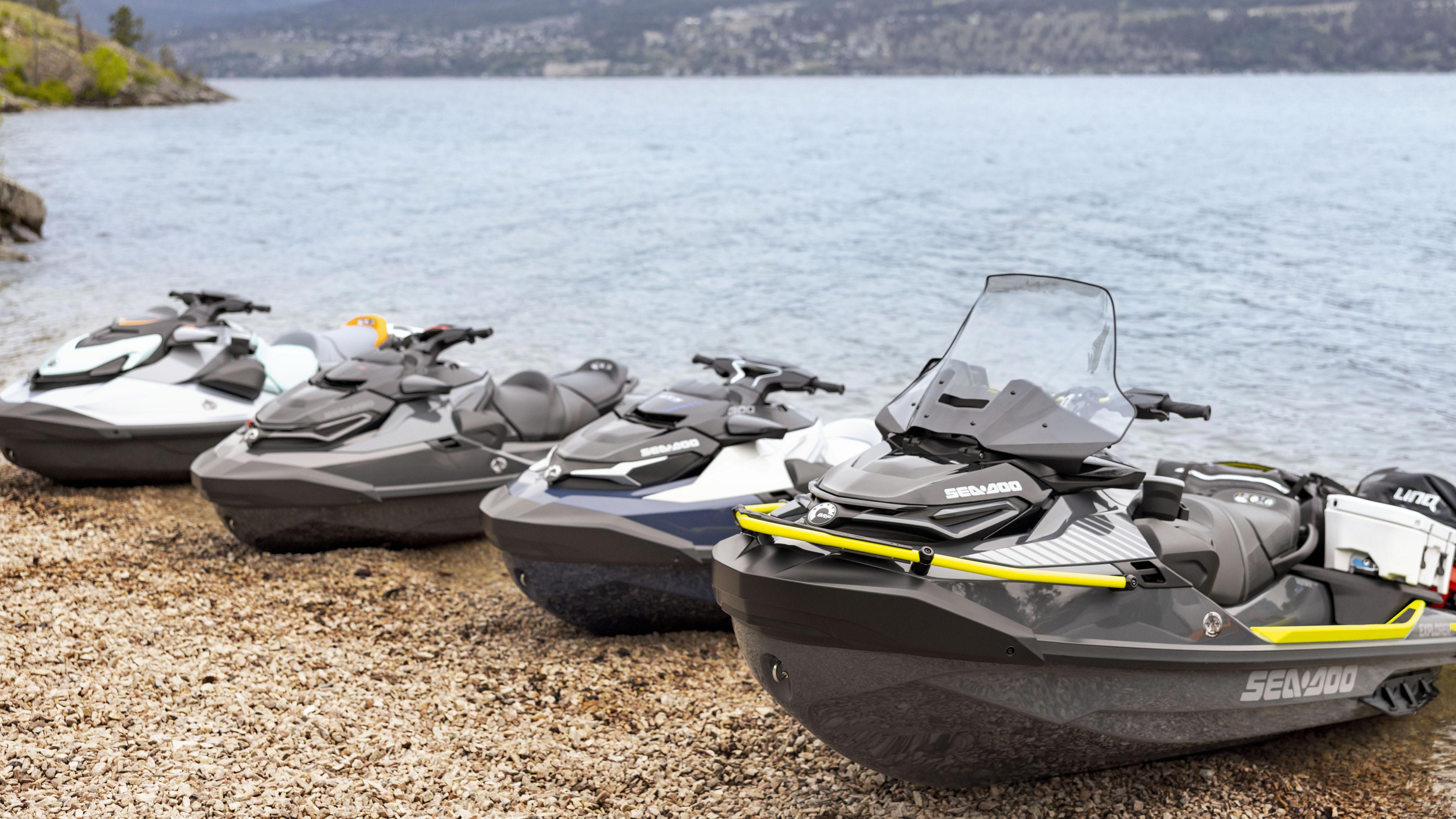 Sea-Doo PWC Lineup on a beach