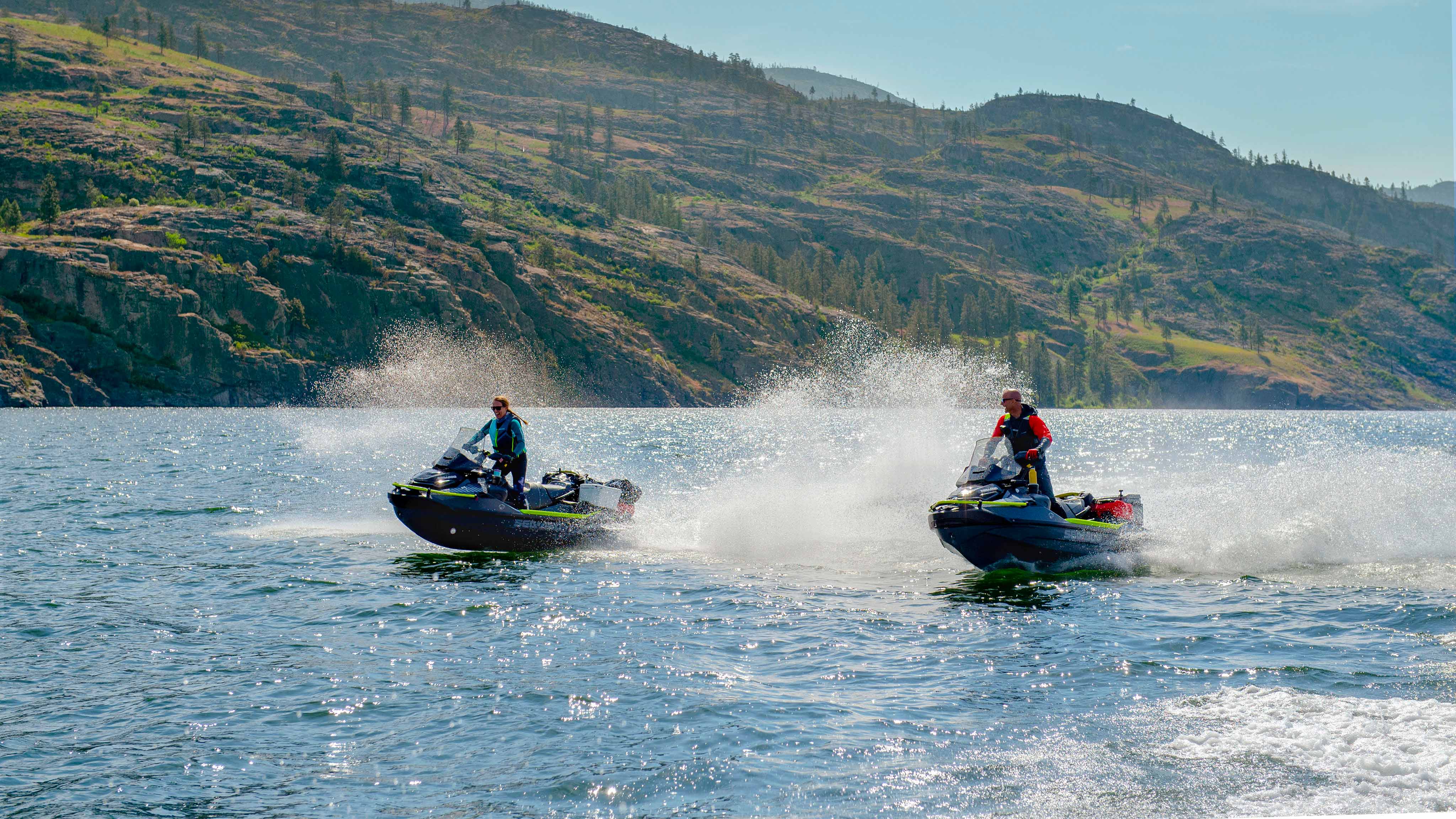 Two riders on their new Sea-Doo Explorer Pro 170