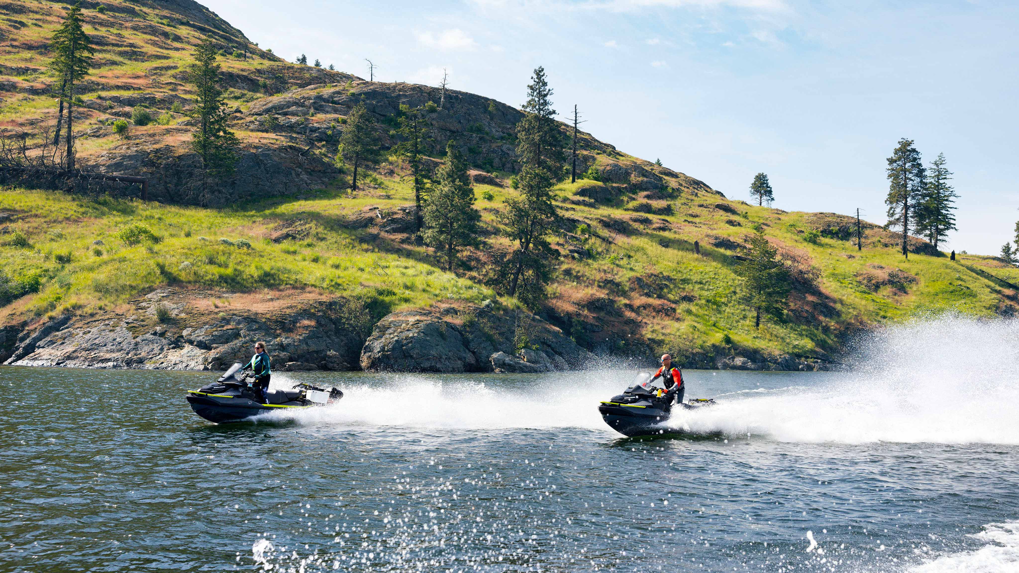 Two riders driving their Sea-Doo Explorer Pro 170