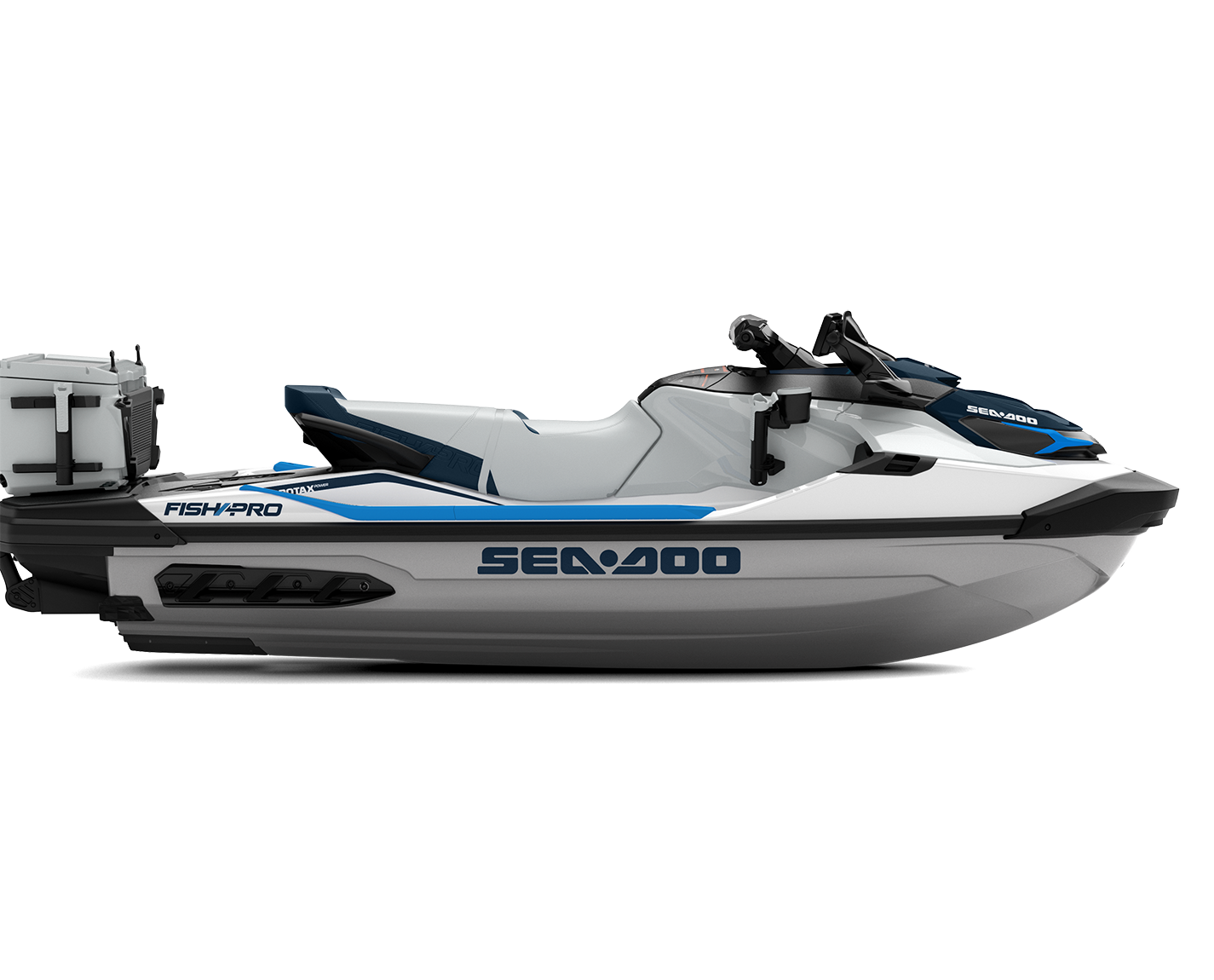 Sea-Doo FishPro Sport 170 without sound system MY23 - White / Gulfstream Blue - Side view
