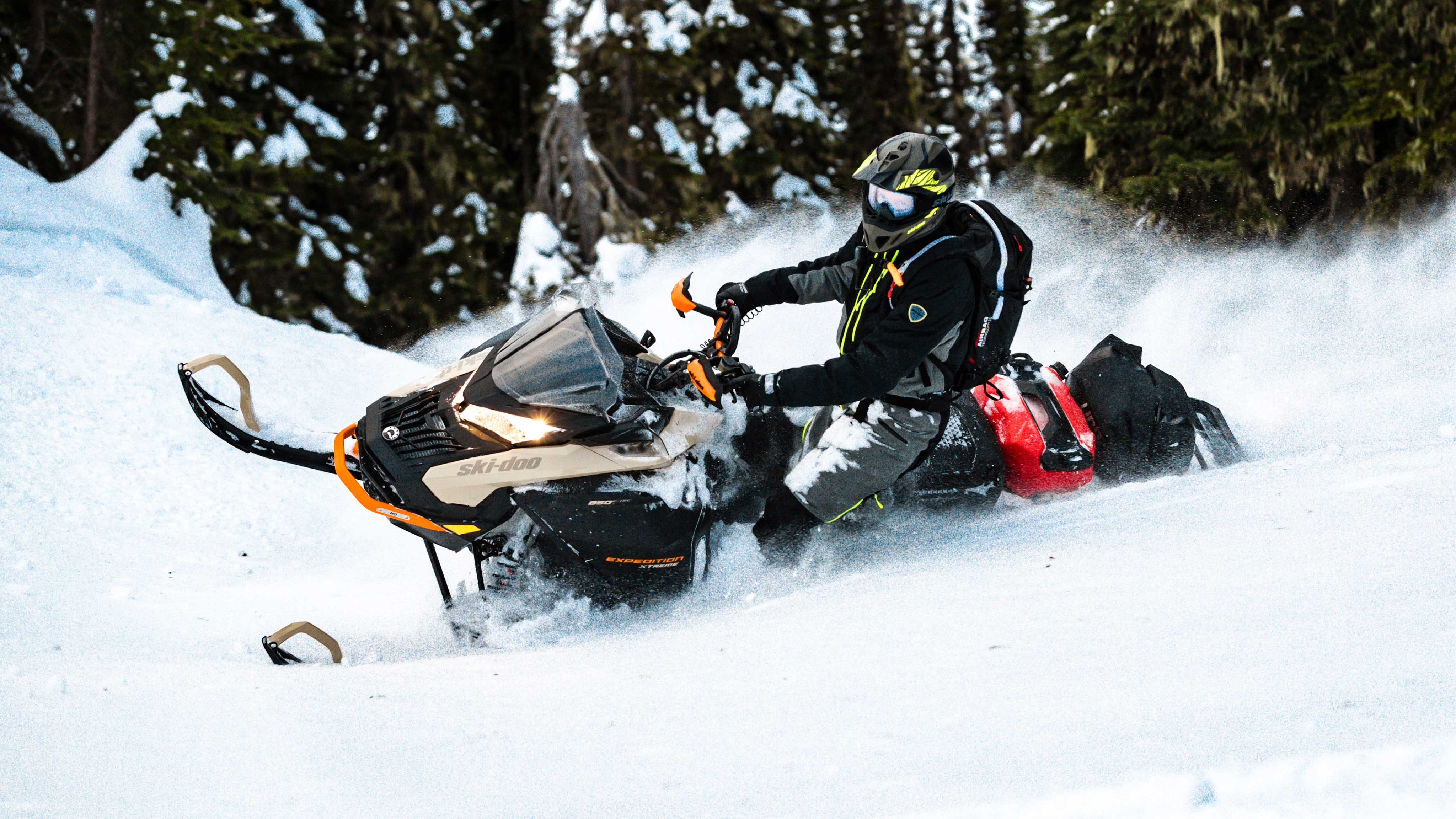 2022 Ski-Doo Expedition carving in deep-snow