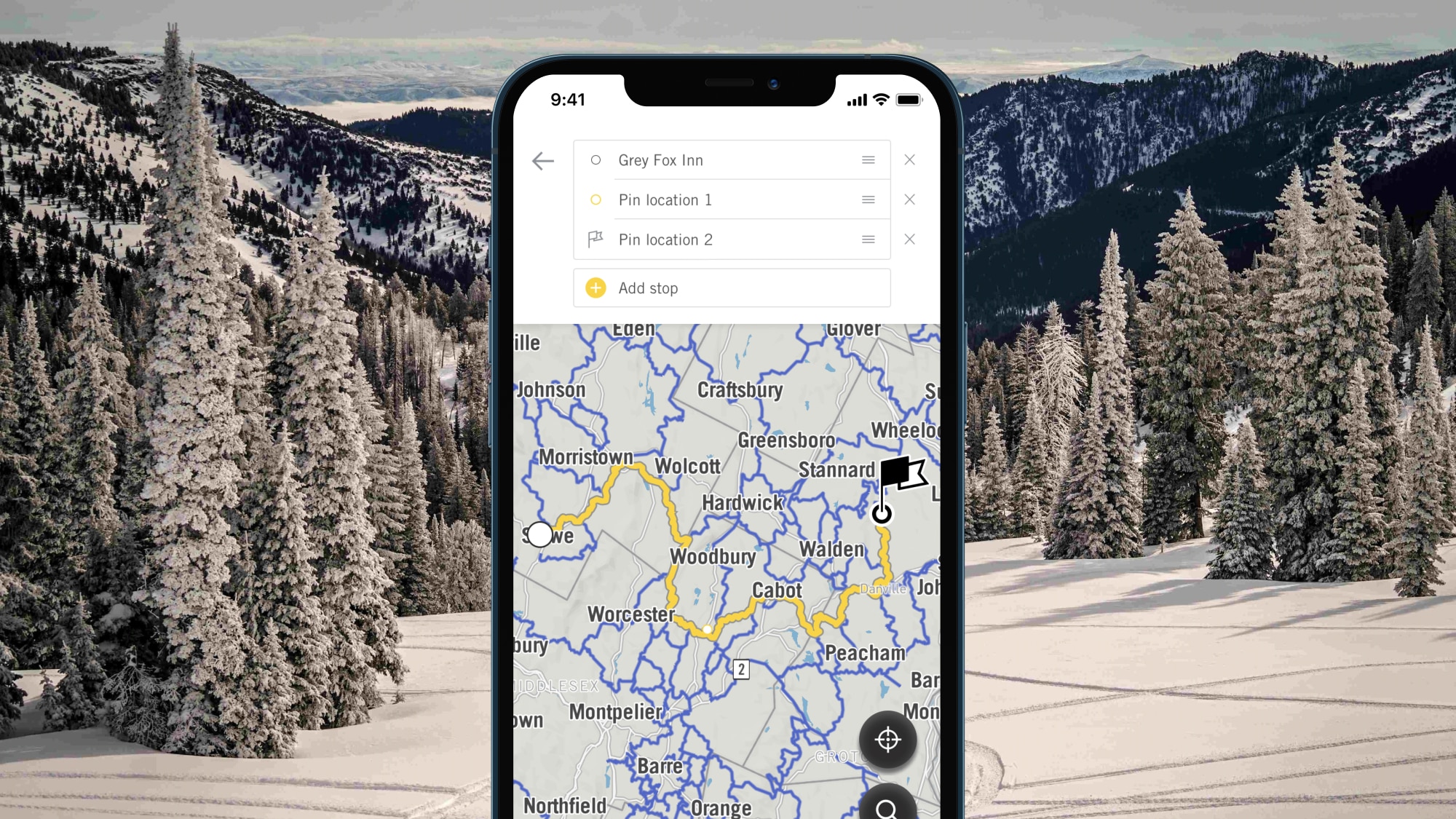 Planning a route snowmobile in BRP GO! app