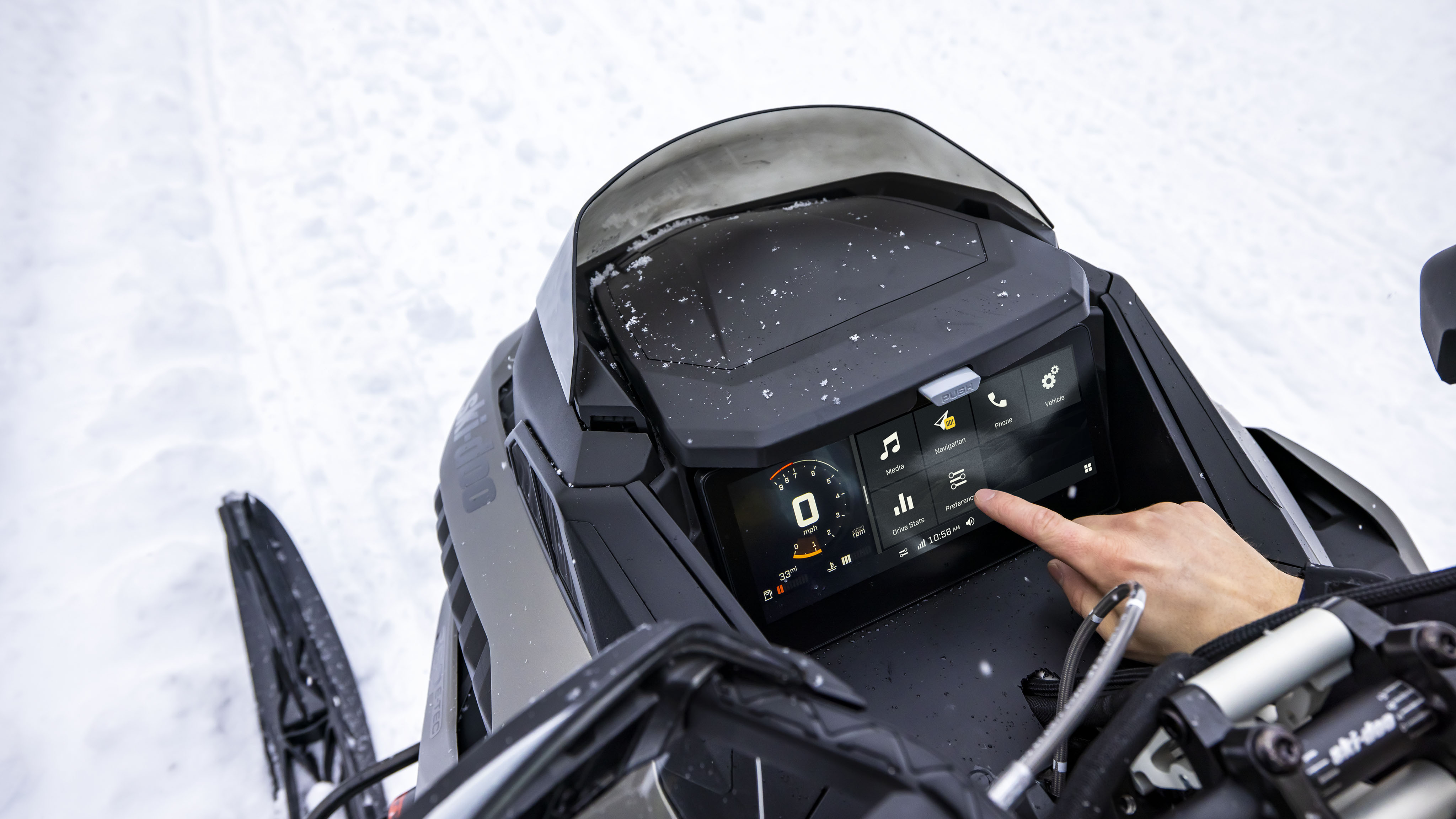 Bluetooth touchscreen display on a 2023 Ski-Doo MXZ